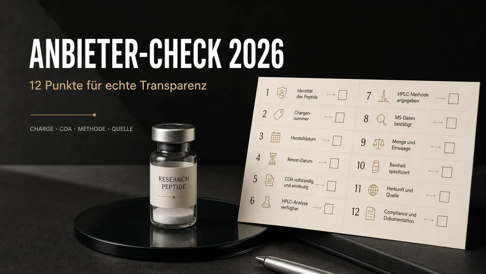 Peptid-Anbieter-Vergleich 2026: Die 12-Punkte-Checkliste für echte Transparenz